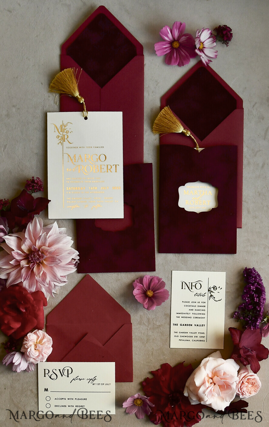 WEDDING INVITATIONS gold / rose gold / silver / glitter Maroon wedding invitation, velvet burgundy and gold wedding invites , royal crimson wedding cards