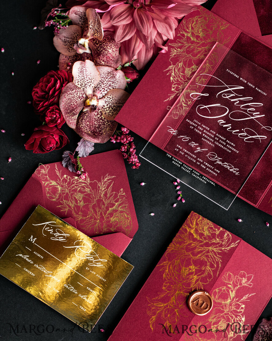 Custom Hot Stamped Red Vegan Leather Envelope - Luxury Wedding Invitations,  Handmade Invitations & Wedding Favors