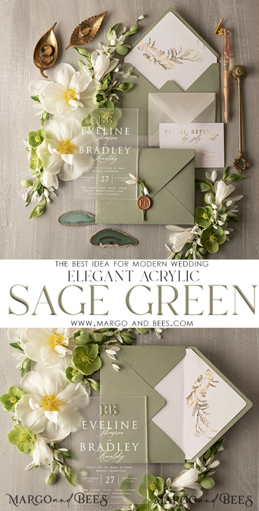 WEDDING INVITATIONS gold / rose gold / silver / glitter Sage Green Acrylic Wedding invitations suite, Luxury Frozen Acryl Wedding Invitations • Glamour Gold Wedding Invitation Suite • Luxury Acrylic Wedding Cards