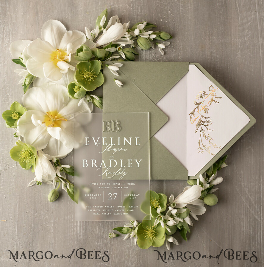 WEDDING INVITATIONS gold / rose gold / silver / glitter Sage Green Acrylic Wedding invitations suite, Luxury Frozen Acryl Wedding Invitations • Glamour Gold Wedding Invitation Suite • Luxury Acrylic Wedding Cards