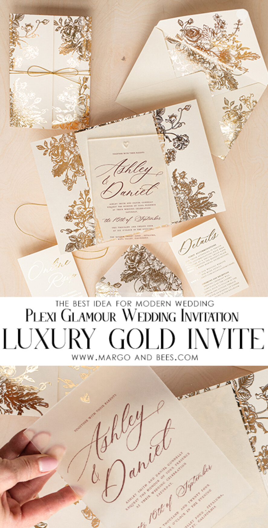 WEDDING INVITATIONS gold / rose gold / silver / glitter Luxury Gold Foil Wedding Invitations, Plexi Glamour Wedding Invitation Suite, Elegant Velvet Wedding Cards, Bespoke Golden Wedding Stationery