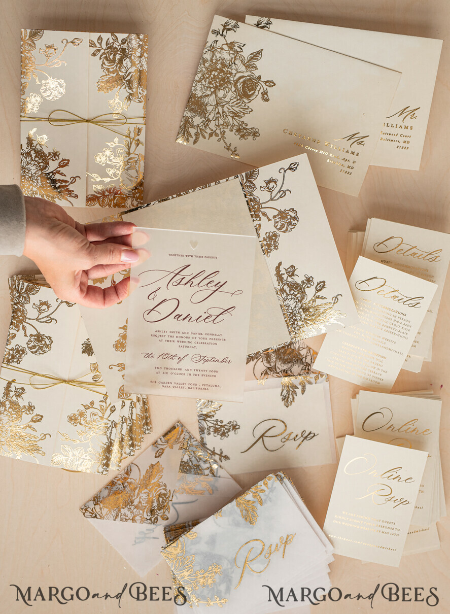 WEDDING INVITATIONS gold / rose gold / silver / glitter Luxury Gold Foil Wedding Invitations, Plexi Glamour Wedding Invitation Suite, Elegant Velvet Wedding Cards, Bespoke Golden Wedding Stationery