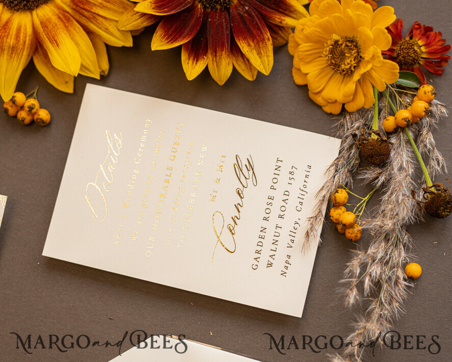 WEDDING INVITATIONS gold / rose gold / silver / glitter Golden Glitter Wedding Invites, Luxury Gold Foil Wedding Cards, Romantic Sunflower Wedding Invitations, Luxury Glamour Nude Wedding Stationery
