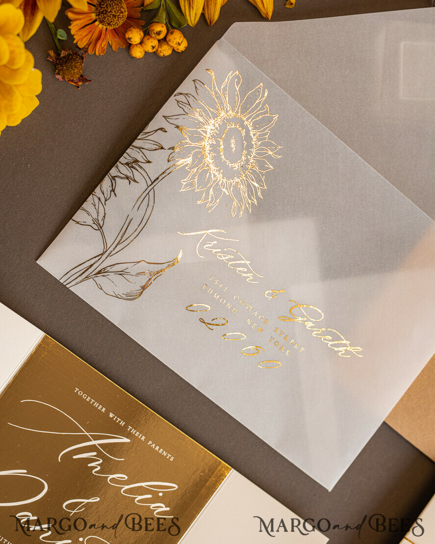 WEDDING INVITATIONS gold / rose gold / silver / glitter Golden Glitter Wedding Invites, Luxury Gold Foil Wedding Cards, Romantic Sunflower Wedding Invitations, Luxury Glamour Nude Wedding Stationery