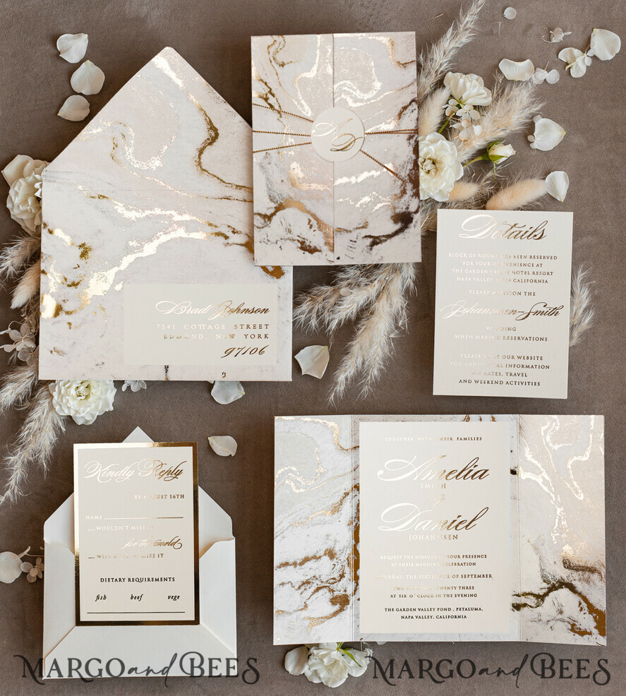 WEDDING INVITATIONS gold / rose gold / silver / glitter Golden Marble Wedding invitations, Luxury Gold Foil Wedding Invitation set,  Marble Glamour Wedding Invitation Suite, elegant  Wedding Cards Marble