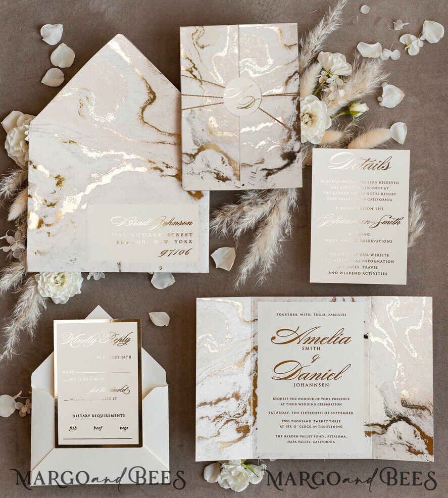 WEDDING INVITATIONS gold / rose gold / silver / glitter Golden Marble Wedding invitations, Luxury Gold Foil Wedding Invitation set,  Marble Glamour Wedding Invitation Suite, elegant  Wedding Cards Marble