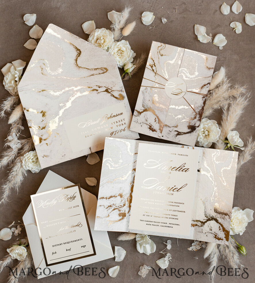 WEDDING INVITATIONS gold / rose gold / silver / glitter Golden Marble Wedding invitations, Luxury Gold Foil Wedding Invitation set,  Marble Glamour Wedding Invitation Suite, elegant  Wedding Cards Marble