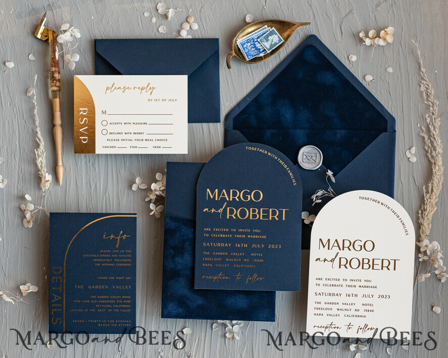 Luxury Gold Foil Wedding Invitations, Elegant Navy Blue Wedding Invitation  Suite, Glamour Golden Shine Wedding Cards, Bespoke Plexi Acrylic Wedding  Invites