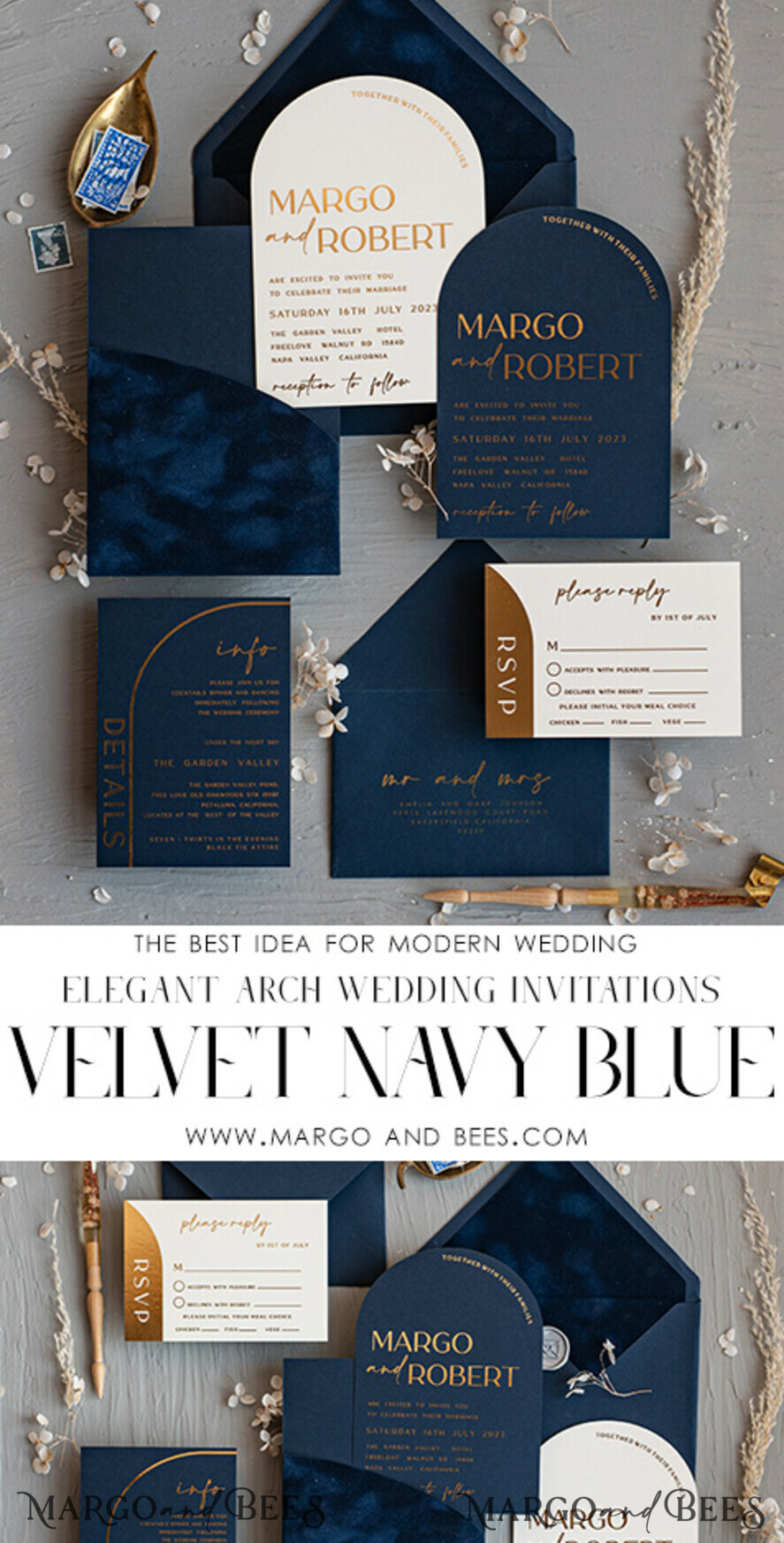 WEDDING INVITATIONS gold / rose gold / silver / glitter Elegant Arch Wedding Invitations Navy Blue, Velvet Pocket Dark blue Gold Modern Wedding, Wedding Invitation Suite, Arch Velvet Pocket Invitation set
