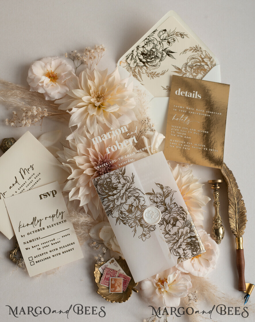 WEDDING INVITATIONS gold / rose gold / silver / glitter Acrylic Wedding invitation suite, Boho Glam Wedding Invitations, Golden Shine Wedding Invitates, Elegant Gold Wedding Cards