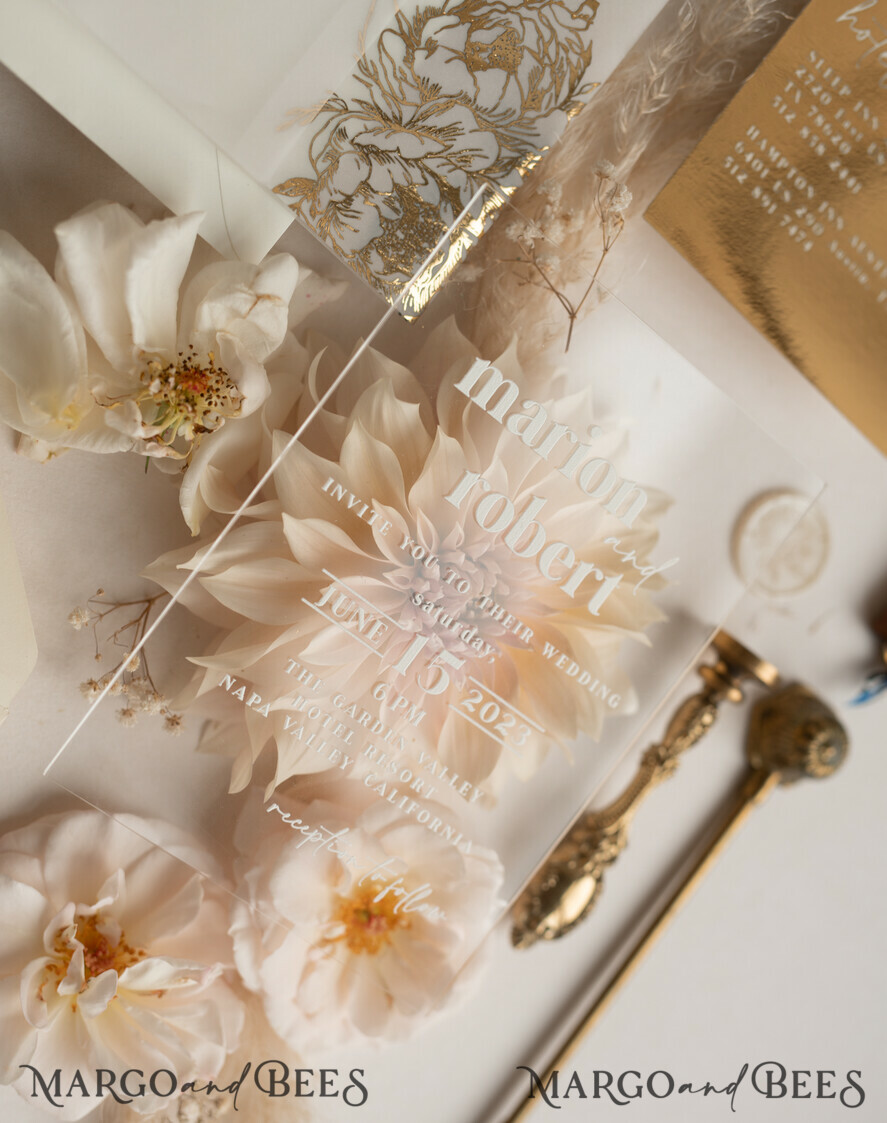 WEDDING INVITATIONS gold / rose gold / silver / glitter Acrylic Wedding invitation suite, Boho Glam Wedding Invitations, Golden Shine Wedding Invitates, Elegant Gold Wedding Cards