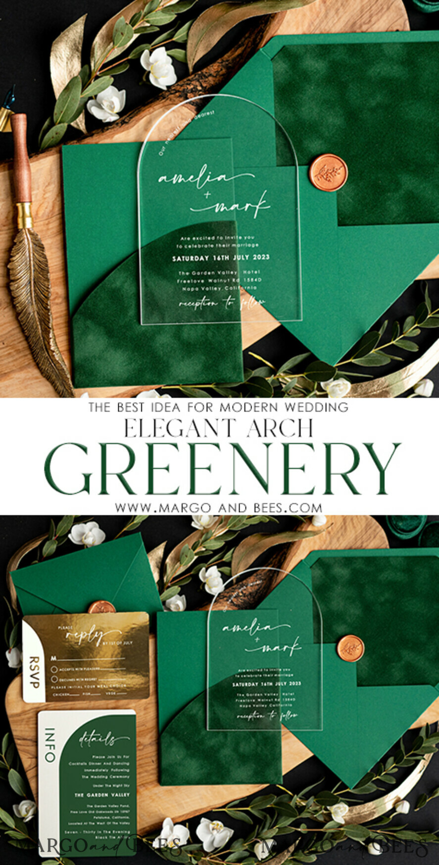 Emerald Green Heart of Love Wedding Invite