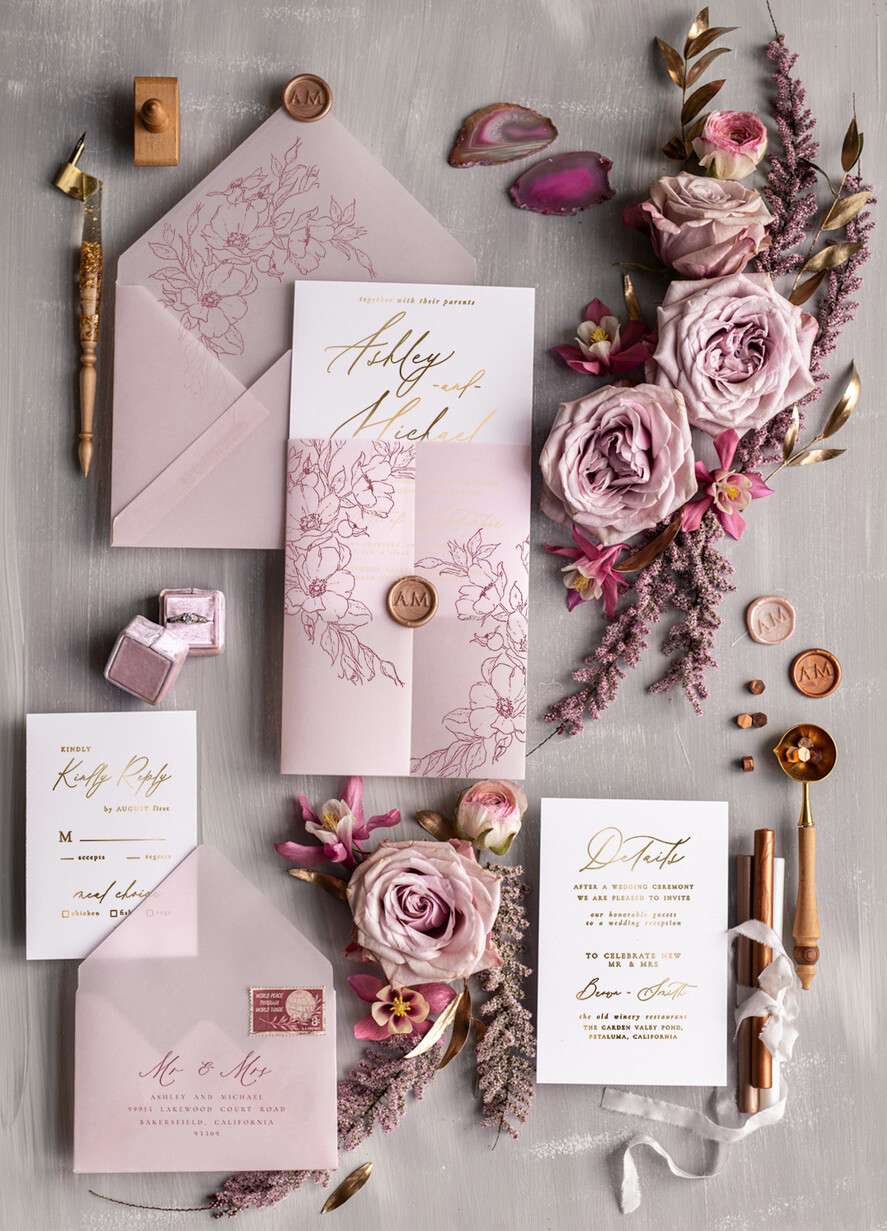WEDDING INVITATIONS gold / rose gold / silver / glitter Luxury Blush Pink Wedding Invitation Suite, Elegant Blush Pink Wedding Cards, Boho Pink Wedding Invitations, Luxury Elegant Wedding Stationery