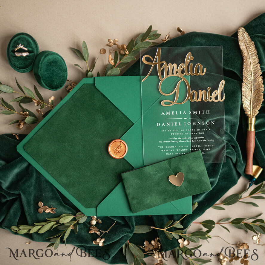 WEDDING INVITATIONS gold / rose gold / silver / glitter Bespoke Acrylic Gold  wedding invitation, Luxury Velvet Wedding Invitations • Glamour Wedding Invitation Suite • 3D Gold  Wedding Cards