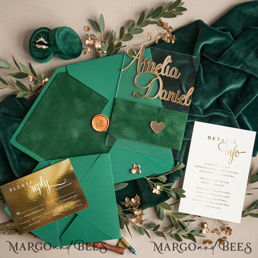 WEDDING INVITATIONS gold / rose gold / silver / glitter Bespoke Acrylic Gold  wedding invitation, Luxury Velvet Wedding Invitations • Glamour Wedding Invitation Suite • 3D Gold  Wedding Cards