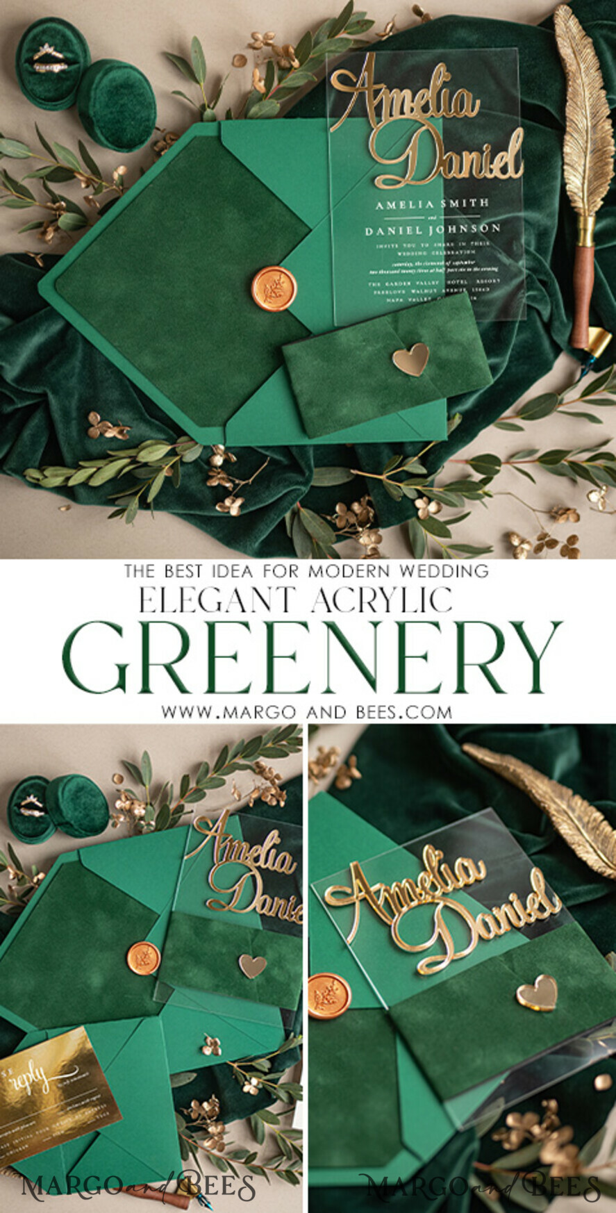 WEDDING INVITATIONS gold / rose gold / silver / glitter Bespoke Acrylic Gold  wedding invitation, Luxury Velvet Wedding Invitations • Glamour Wedding Invitation Suite • 3D Gold  Wedding Cards