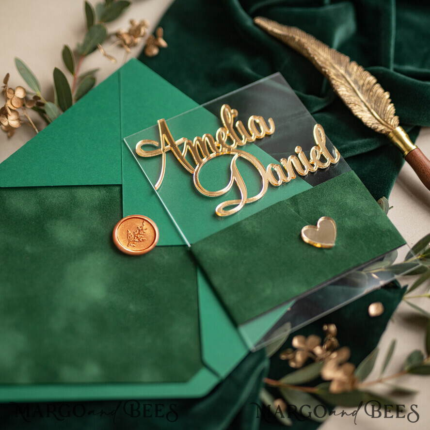 WEDDING INVITATIONS gold / rose gold / silver / glitter Bespoke Acrylic Gold  wedding invitation, Luxury Velvet Wedding Invitations • Glamour Wedding Invitation Suite • 3D Gold  Wedding Cards