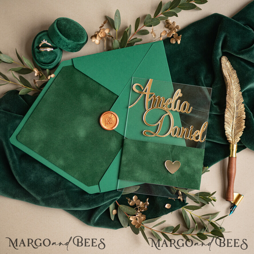 WEDDING INVITATIONS gold / rose gold / silver / glitter Bespoke Acrylic Gold  wedding invitation, Luxury Velvet Wedding Invitations • Glamour Wedding Invitation Suite • 3D Gold  Wedding Cards