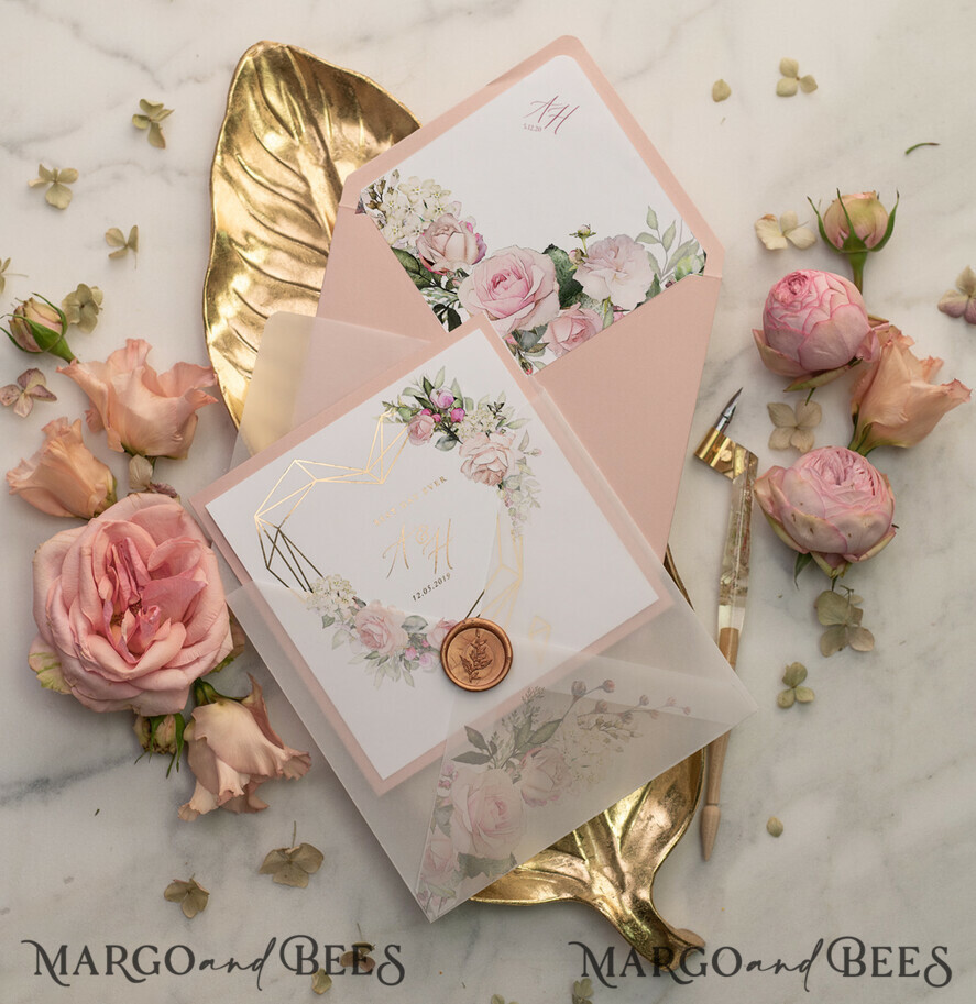 Confetti heart stickers & Glassine bags foil rose gold,silver,copper wedding x10