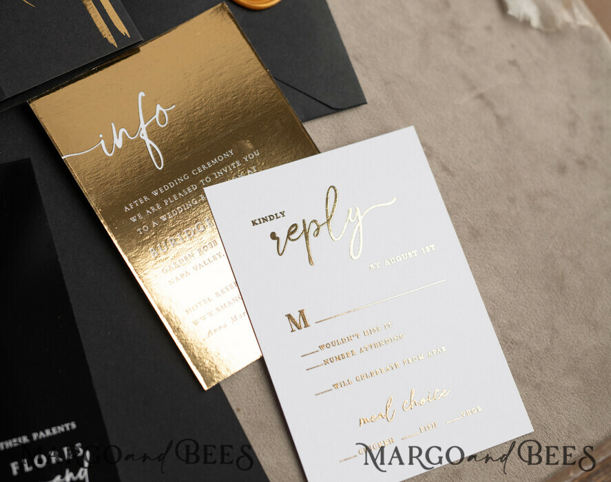 WEDDING INVITATIONS gold / rose gold / silver / glitter Halloween Gold Wedding Invitations, Black Gloss Acrylic Invitation set, Spooky plexi Invites Goth Wedding Invitation Cards, Gold Skeleton Wedding Set