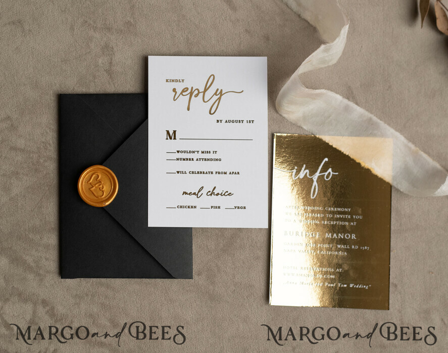 WEDDING INVITATIONS gold / rose gold / silver / glitter Halloween Gold Wedding Invitations, Black Gloss Acrylic Invitation set, Spooky plexi Invites Goth Wedding Invitation Cards, Gold Skeleton Wedding Set
