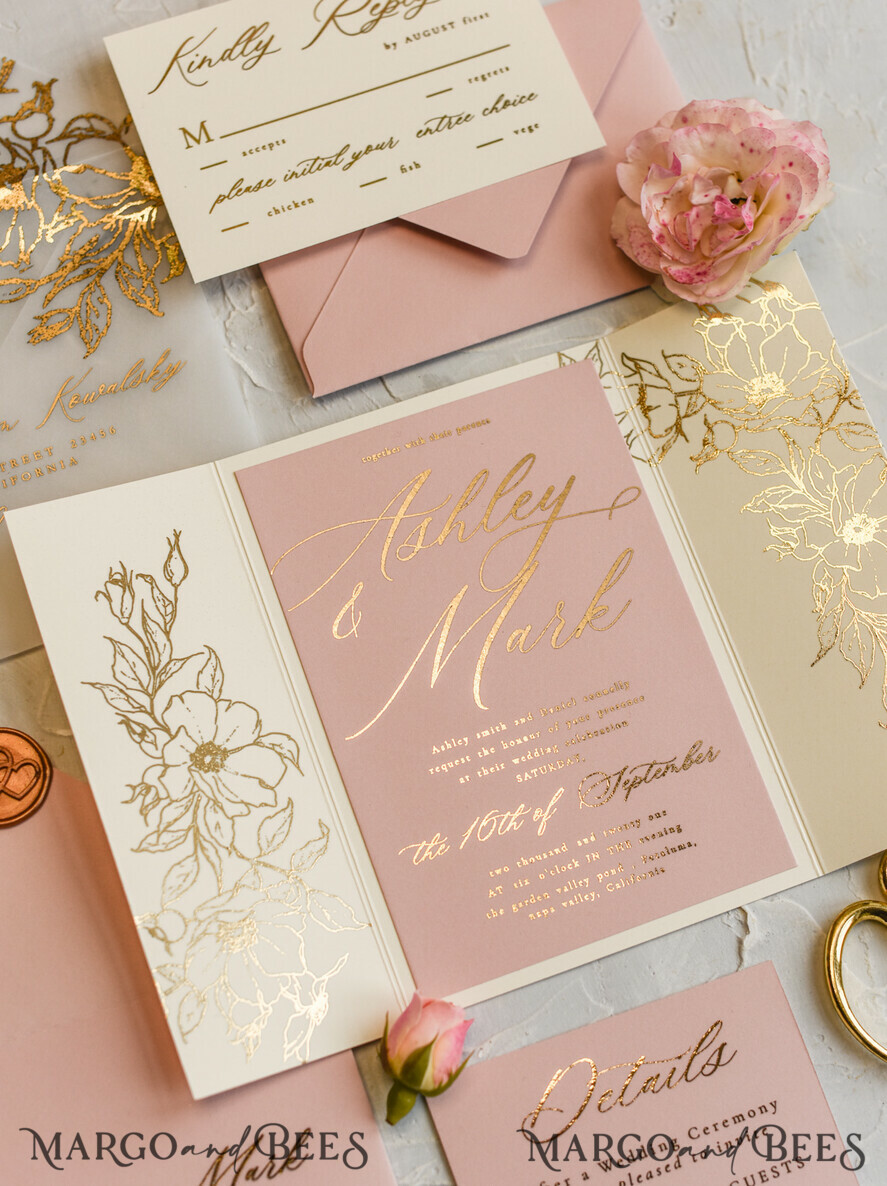 Arianna + Jared's Gold Foil NYC Pocketfold Wedding Invitation - April Lynn  Designs, Luxury Wedding Invitations, Philadelphia