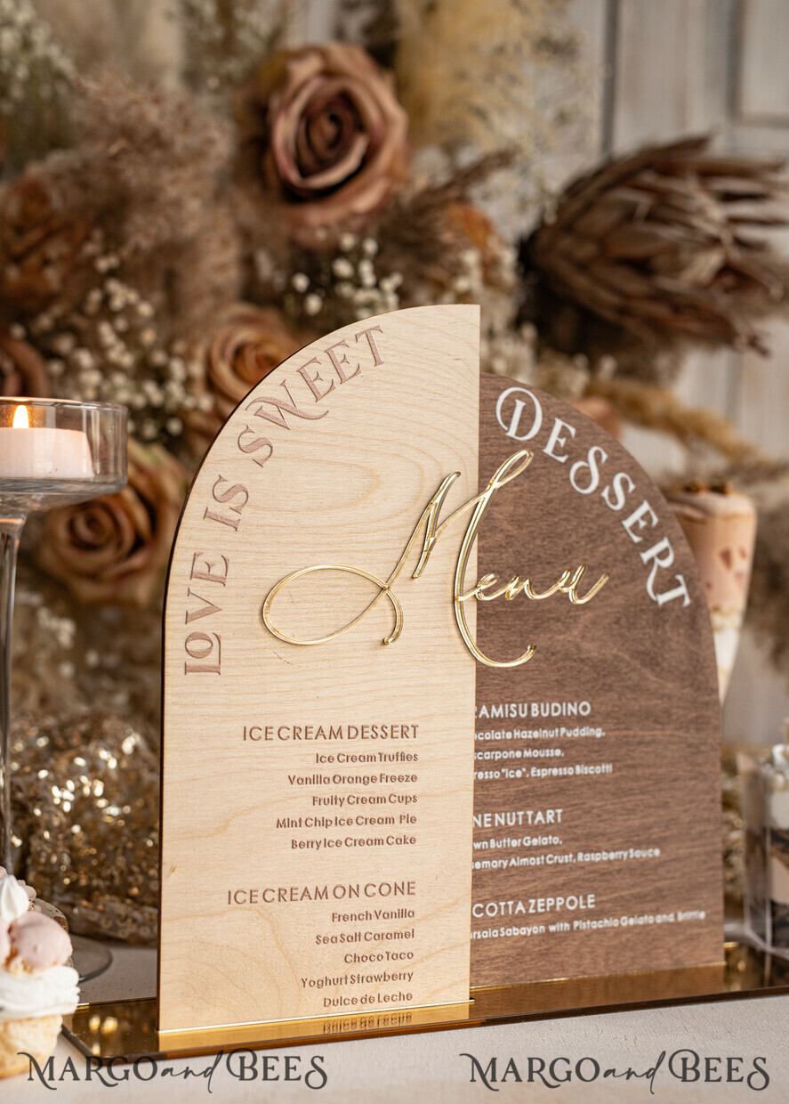 Rustic Wood Half Arch Wedding Table Numbers, Wooden Gold Plexi
