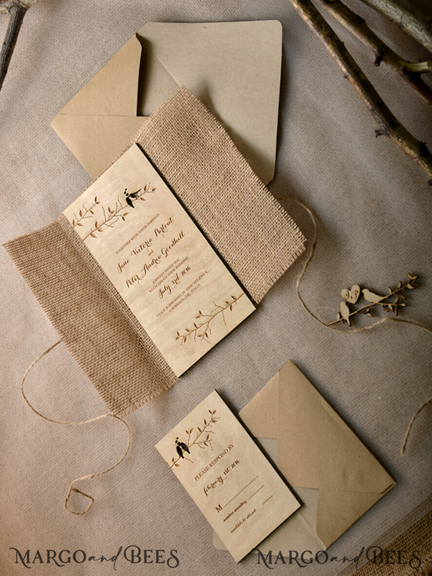 Rustic Tree Laser Cut Wedding Invitation Black and White with Kraft Brown Envelopes and Twine Woodland Invitation Set