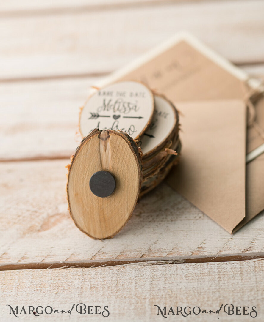 Wedding Save The Date Card and wooden slice Magnet, craft Save Our Date  wood slice Magnets, Boho save our dates Cards wooden Magnets Cards, boho