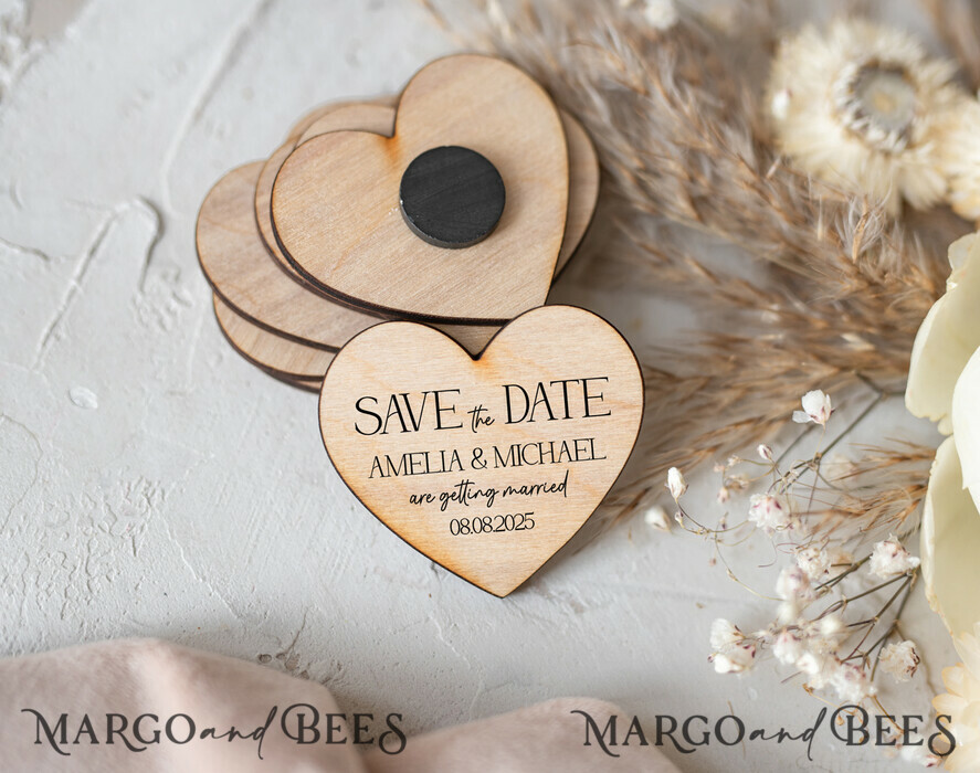 Save the Date Magnet Cards, Rustic Wedding Wood Heart With Unique Funny  Message Option, Custom Save the Dates Idea With Envelope Botanical 