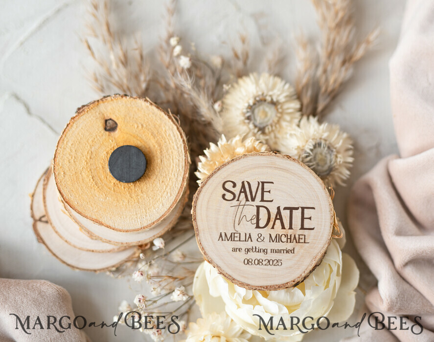 Wooden Save-the-date Magnets/ Wedding Save the Date/ Rustic Save