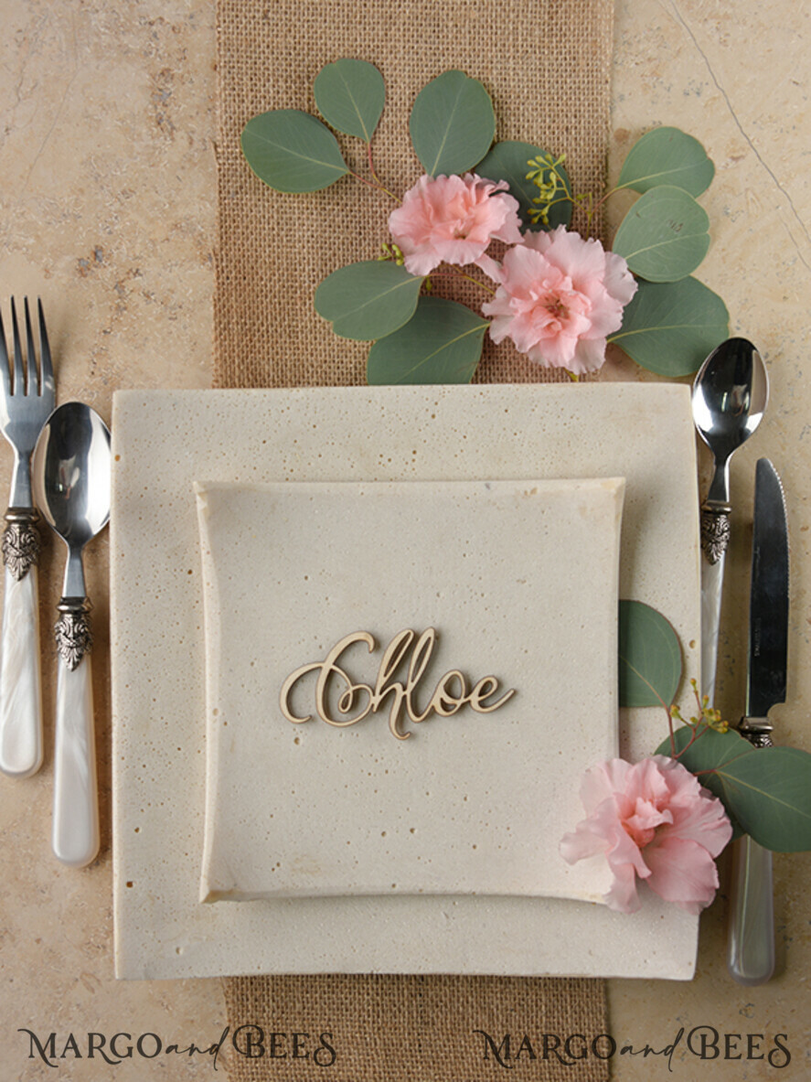Custom Wedding 3D Wood Place Cards Rustic Name Wooden Escort