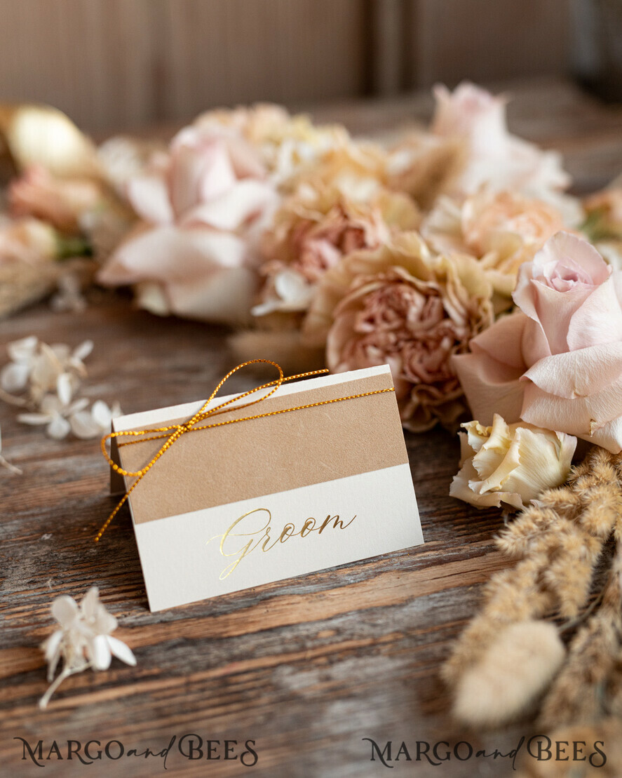 Elegant Ecru Wedding Place Cards, Beige Velvet Luxurious Seating Cards with  Gold Twine, Romantic Glam Wedding Stationery, Custom Text Wedding Escort  Cards
