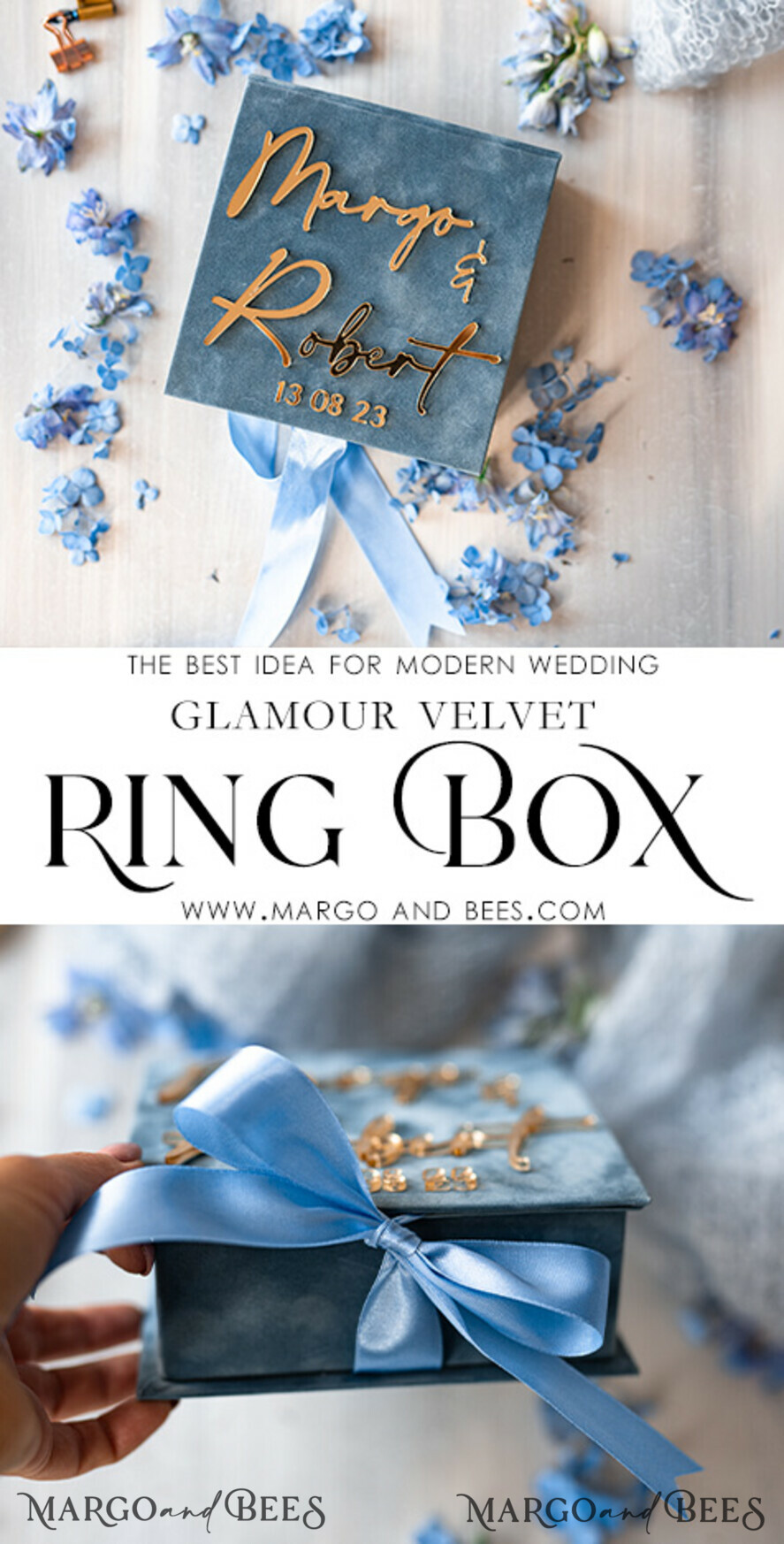 Beige Golden velvet Wedding Ring Box for ceremony, Nude Ring Box for Wedding  Ceremony 3 rings velvet, Boho Glam Wedding Ring Boxes his hers, Luxury  Velvet Ring box double Custom Colors