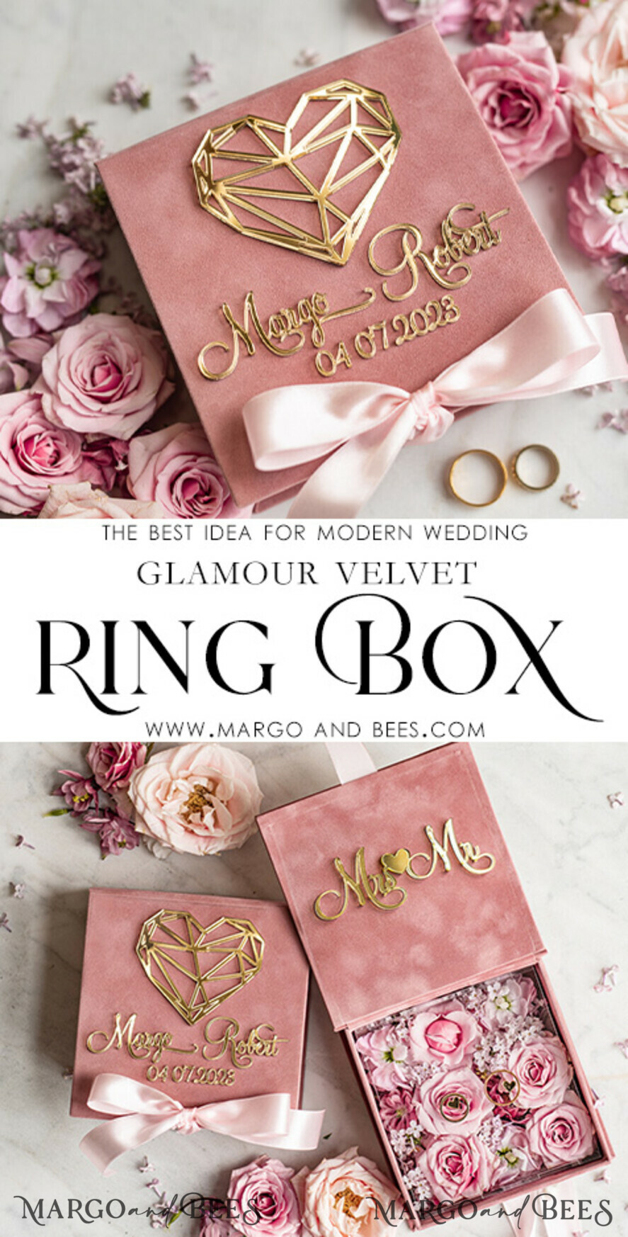 Personalized Velvet Ring Box Monogram Ring Box Wedding 