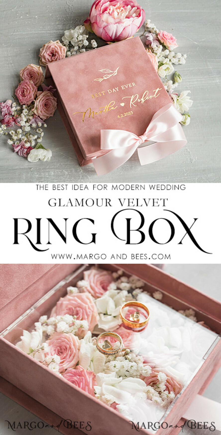Personalized Velvet Ring Box Monogram Ring Box Wedding 