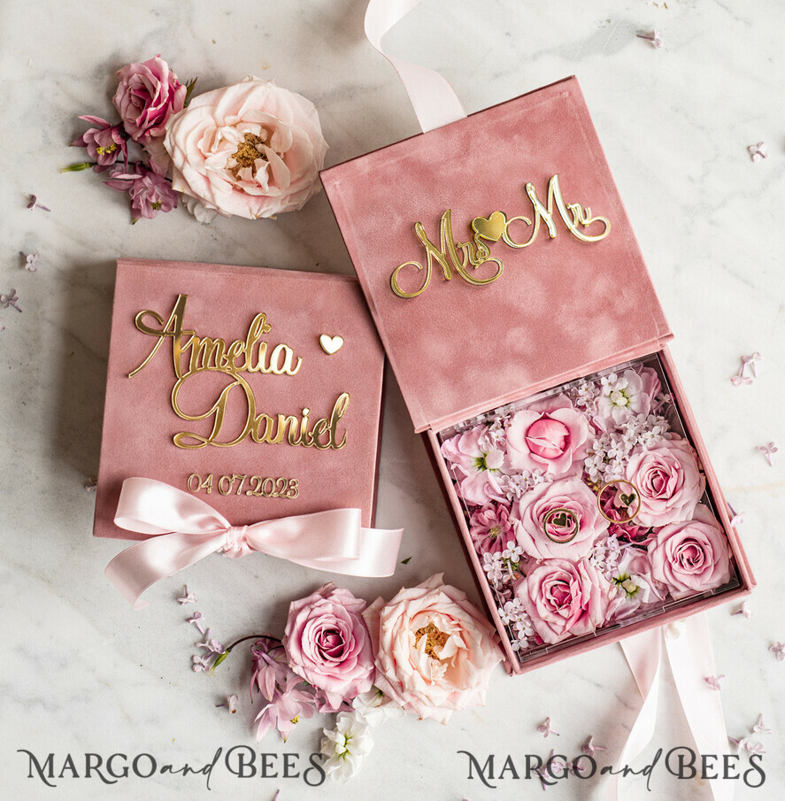 Pink ,Minimal Velvet Ring Box,Personalized Ring Box, Jewelry Organizer –  Eva's Gift Store