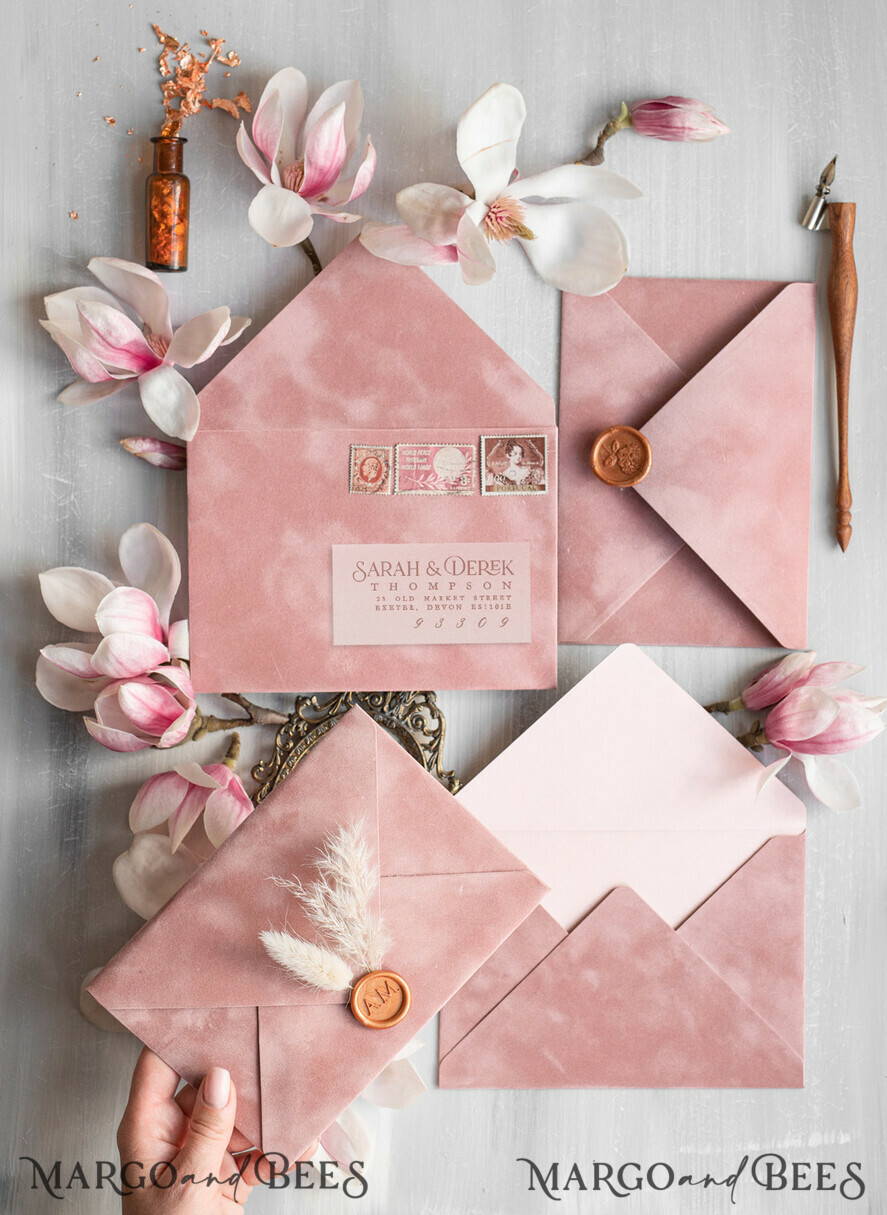 Elegant Blush Pink Velvet Wedding Invitations velvet envelope, Luxury  Wedding Invitation Suite, Romantic Vintage Wedding Cards
