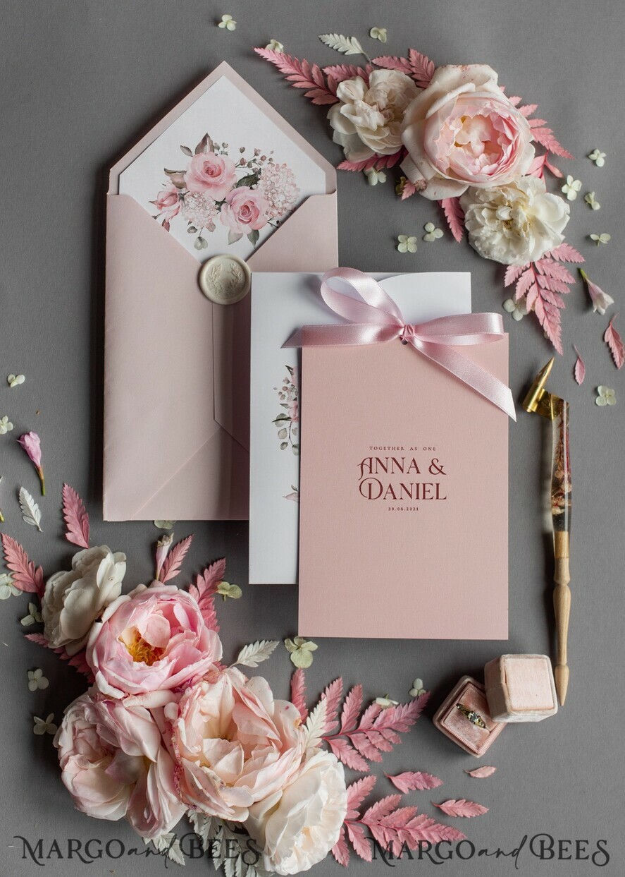 WEDDING INVITATIONS Modern Invites Floral Cards  Elegant Blush Pink Wedding Invitations, Glamour Arabic Pocket Wedding Invites, Modern Floral Wedding Cards, Minimalistic Wedding Invitation Suite