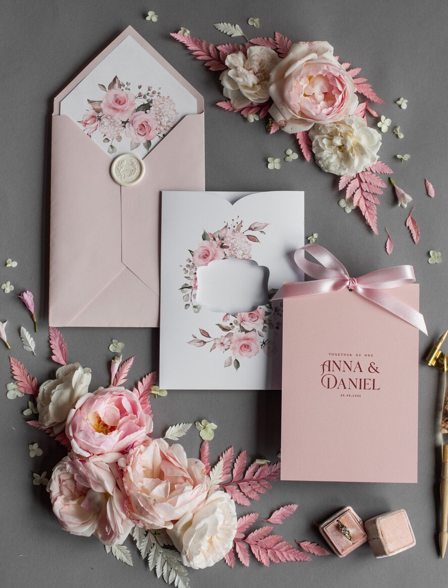 WEDDING INVITATIONS Modern Invites Floral Cards  Elegant Blush Pink Wedding Invitations, Glamour Arabic Pocket Wedding Invites, Modern Floral Wedding Cards, Minimalistic Wedding Invitation Suite