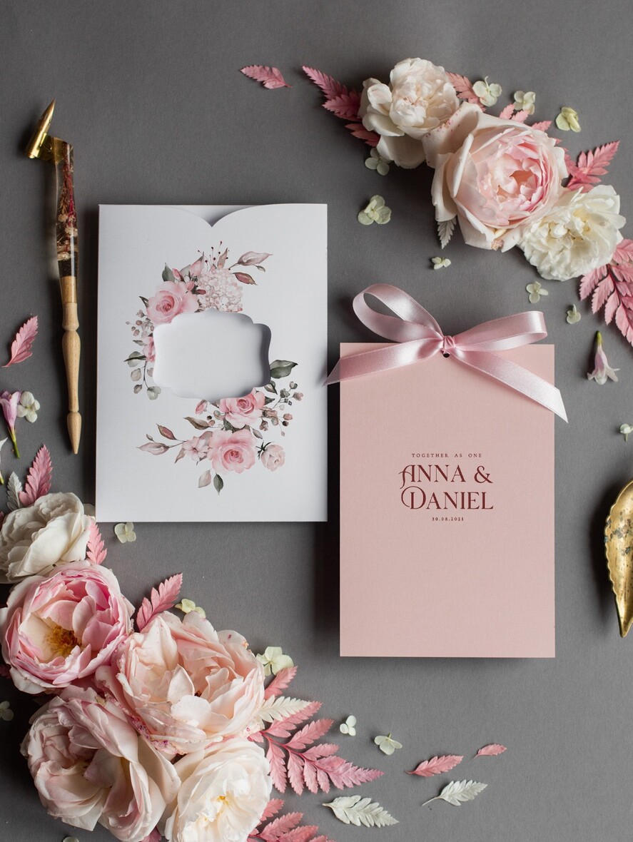 WEDDING INVITATIONS Modern Invites Floral Cards  Elegant Blush Pink Wedding Invitations, Glamour Arabic Pocket Wedding Invites, Modern Floral Wedding Cards, Minimalistic Wedding Invitation Suite