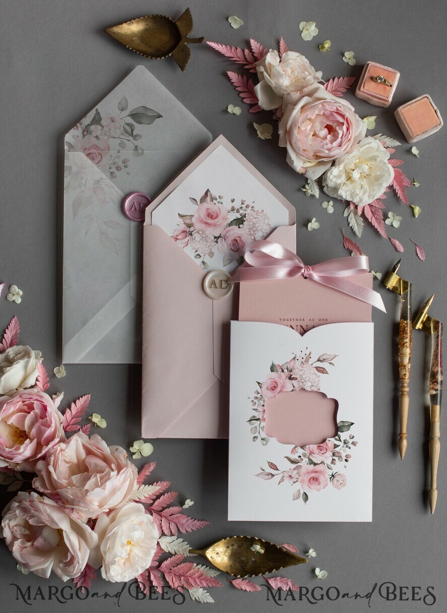 WEDDING INVITATIONS Modern Invites Floral Cards  Elegant Blush Pink Wedding Invitations, Glamour Arabic Pocket Wedding Invites, Modern Floral Wedding Cards, Minimalistic Wedding Invitation Suite