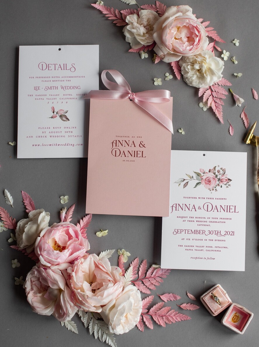WEDDING INVITATIONS Modern Invites Floral Cards  Elegant Blush Pink Wedding Invitations, Glamour Arabic Pocket Wedding Invites, Modern Floral Wedding Cards, Minimalistic Wedding Invitation Suite