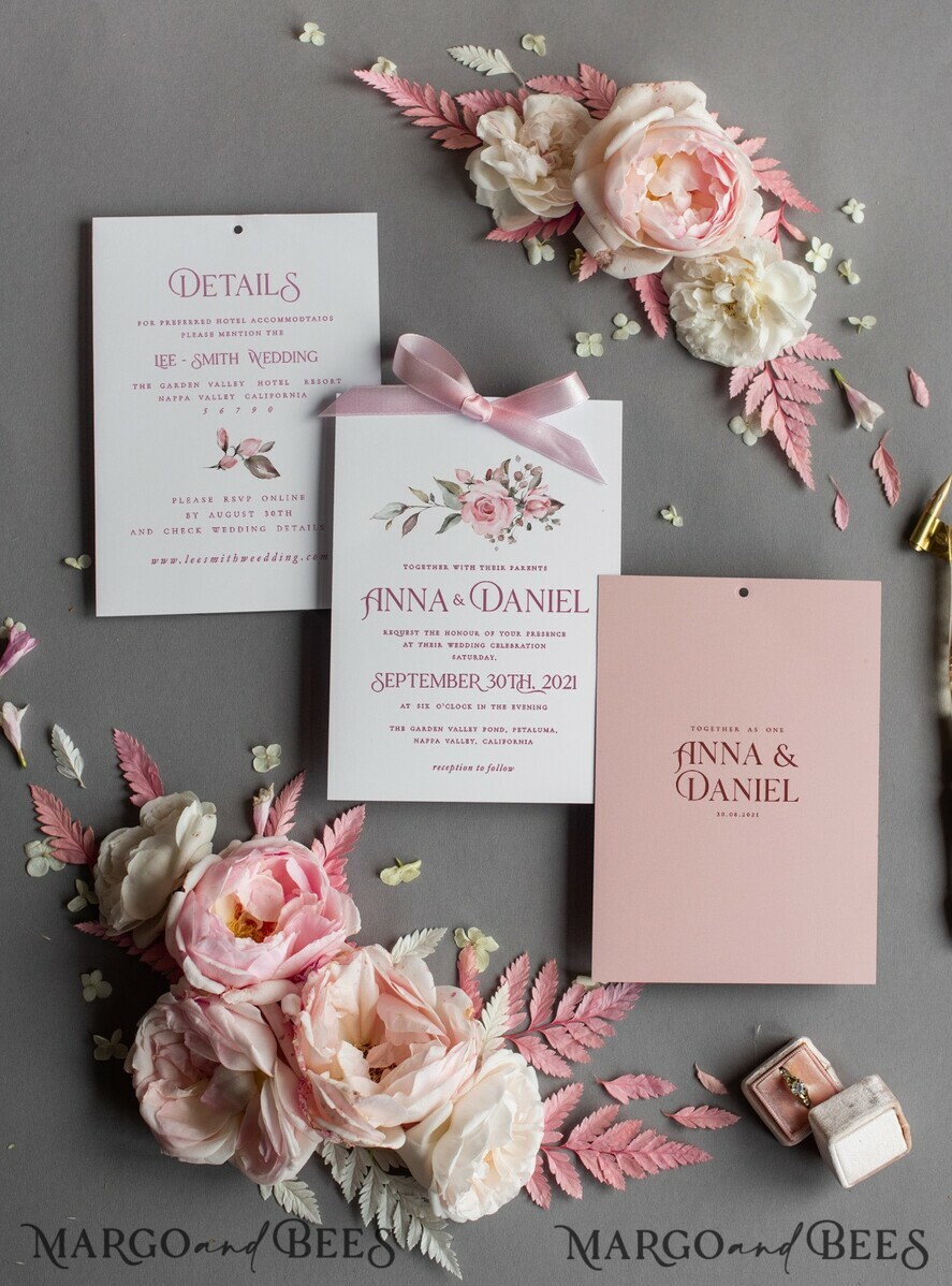 WEDDING INVITATIONS Modern Invites Floral Cards  Elegant Blush Pink Wedding Invitations, Glamour Arabic Pocket Wedding Invites, Modern Floral Wedding Cards, Minimalistic Wedding Invitation Suite