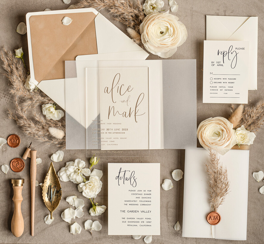 Pampass Grass Acrylic Wedding invitations cards, Nude Velvet wedding invitations Floral Wedding Invitation Suite • Handmade wedding Stationery