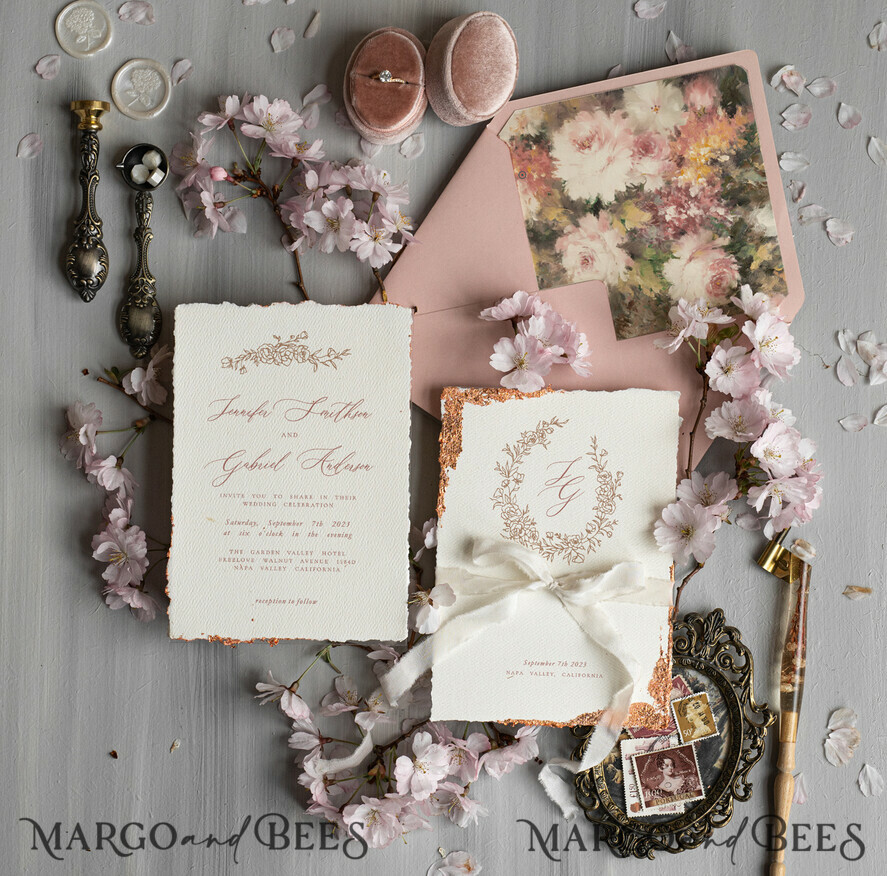 Personalised wedding invitation velvet ribbon Elegant wedding