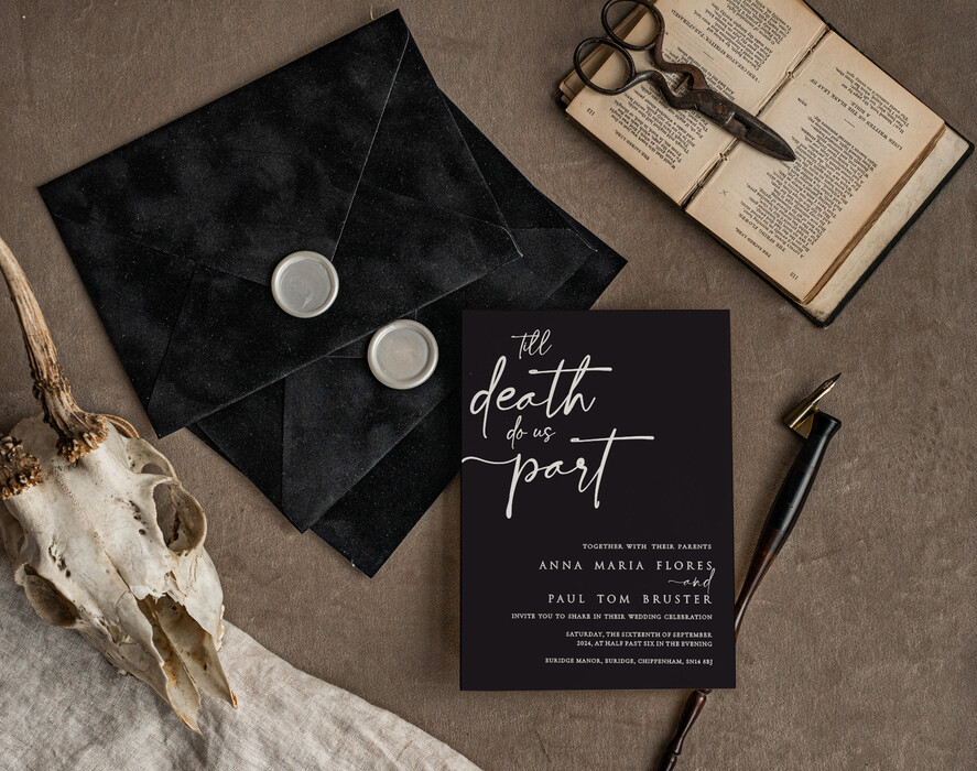 WEDDING INVITATIONS Modern Invites Floral Cards Halloween Wedding Invitations Suite, Black Invitations, Tarot Cards Invites, Gothic Wedding Invitation Cards, The Lovers Skeleton Wedding Set black