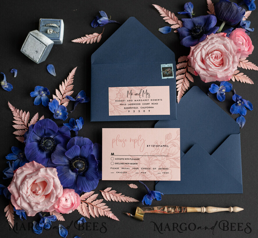 Velvet Blush Pink Modern Wedding invitations, Acrylic frozen blue pink  wedding invitations, Plexi wedding invitations, Luxury blue blush pink  Wedding