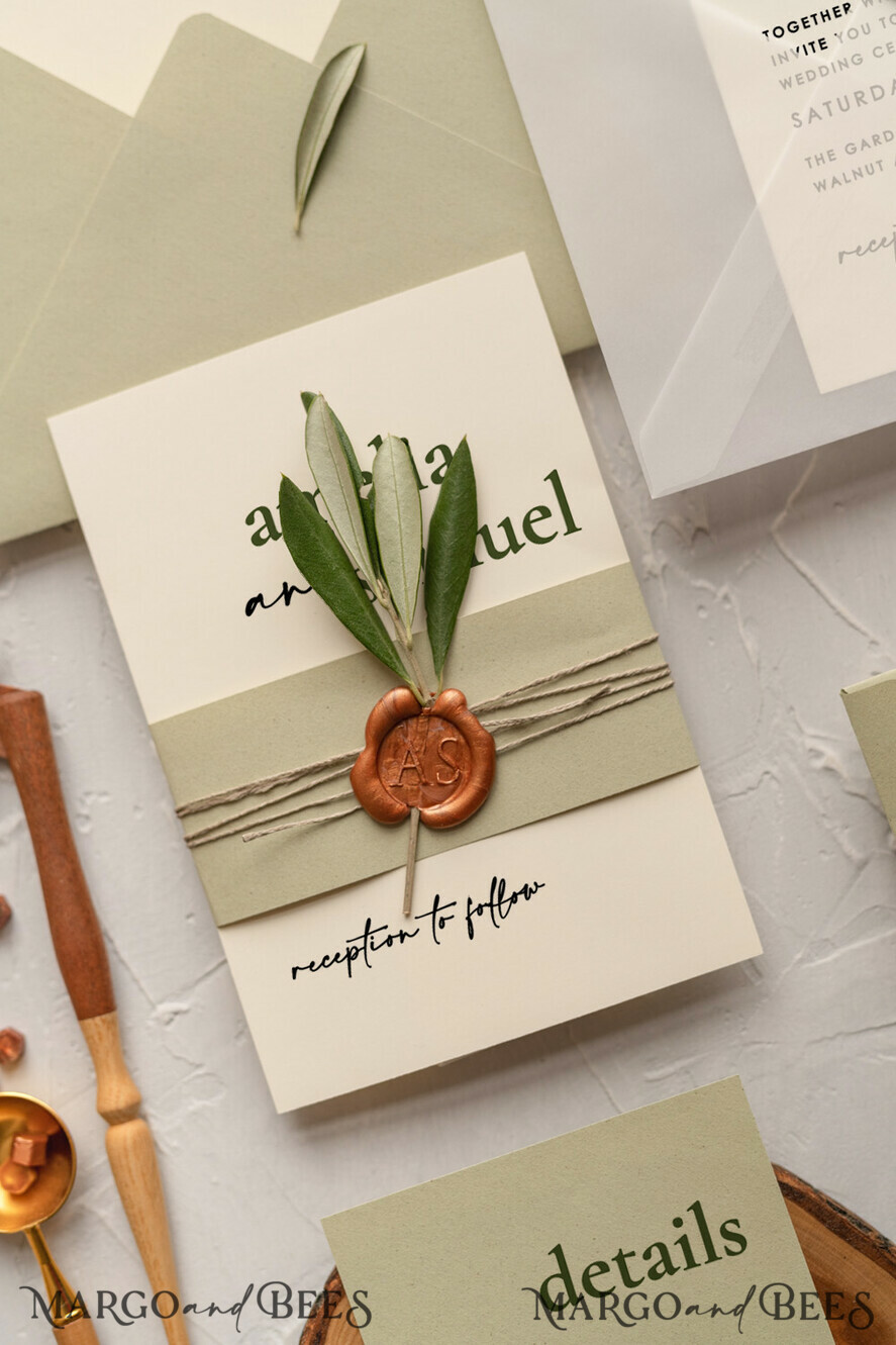 WEDDING INVITATIONS Modern Invites Floral Cards Handmade wedding invitation, Olives Tuscany Wedding invitations, Greek Travel Wedding Stationery, Natural Olives Luxury wedding Invites