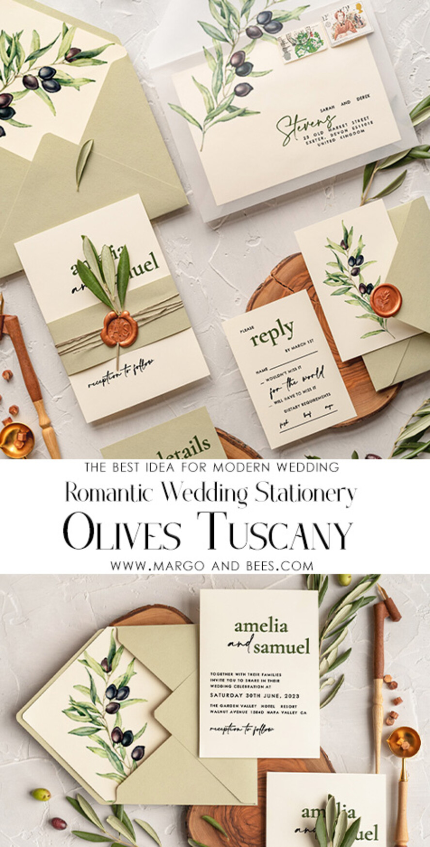 WEDDING INVITATIONS Modern Invites Floral Cards Handmade wedding invitation, Olives Tuscany Wedding invitations, Greek Travel Wedding Stationery, Natural Olives Luxury wedding Invites